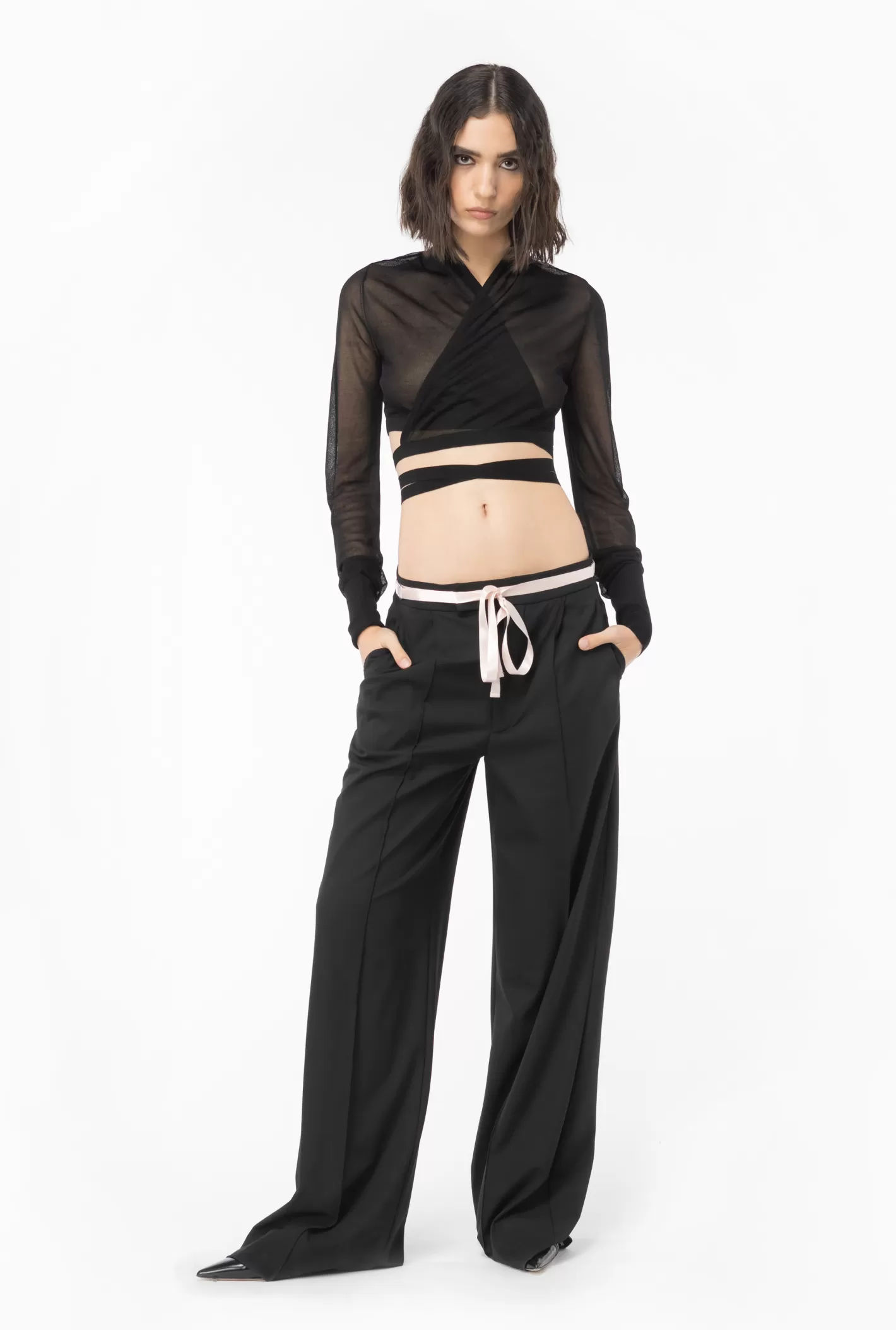 Pinko Cardigan corto effetto velo Reimagine by Patrick McDowell NERO LIMOUSINE Store
