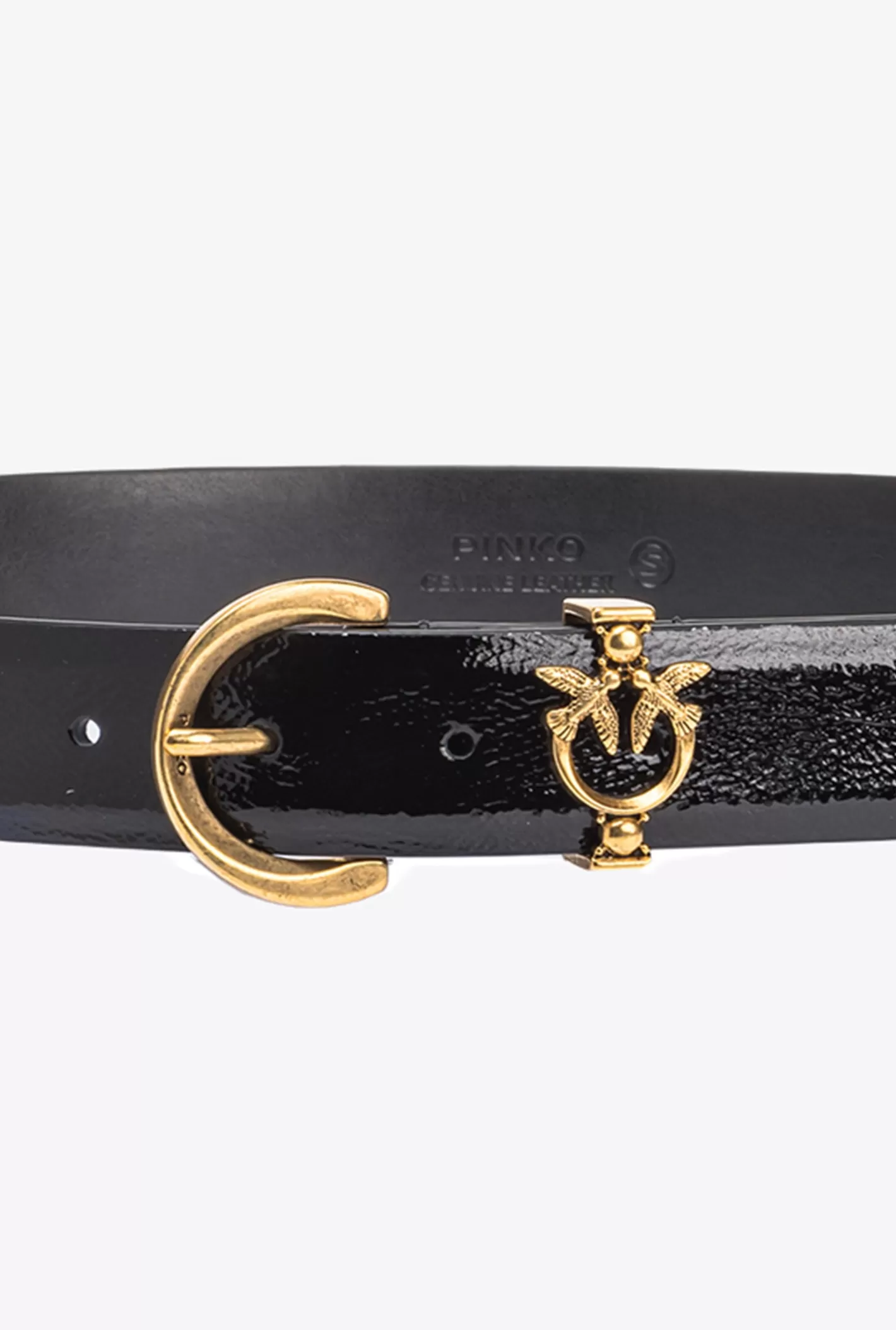 Pinko Cintura in vernice con dettaglio Love Birds 3cm NERO-ANTIQUE GOLD Discount