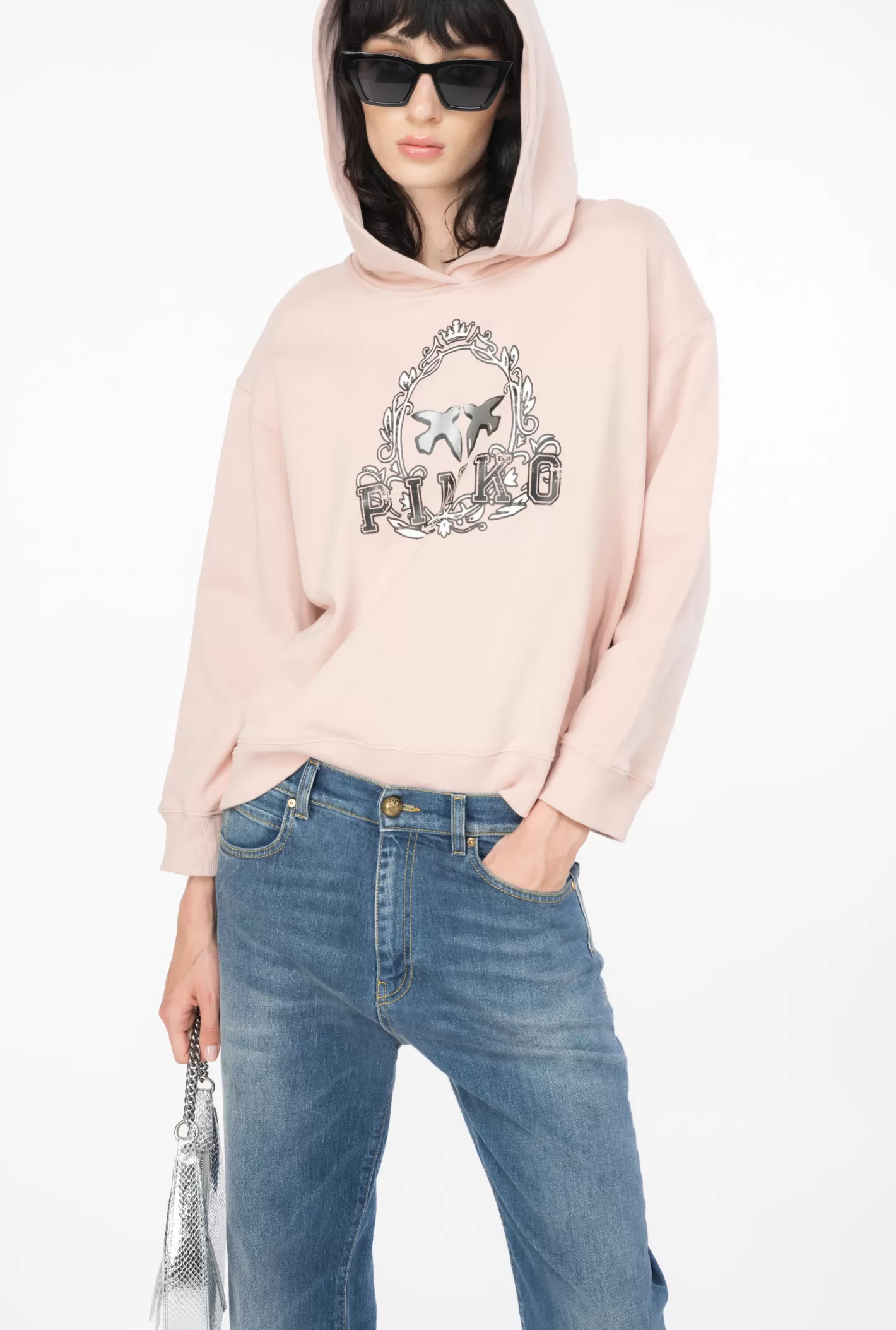 Pinko Felpa con cappuccio e stampa Vintage Frame NUVOLA DI ROSA Best