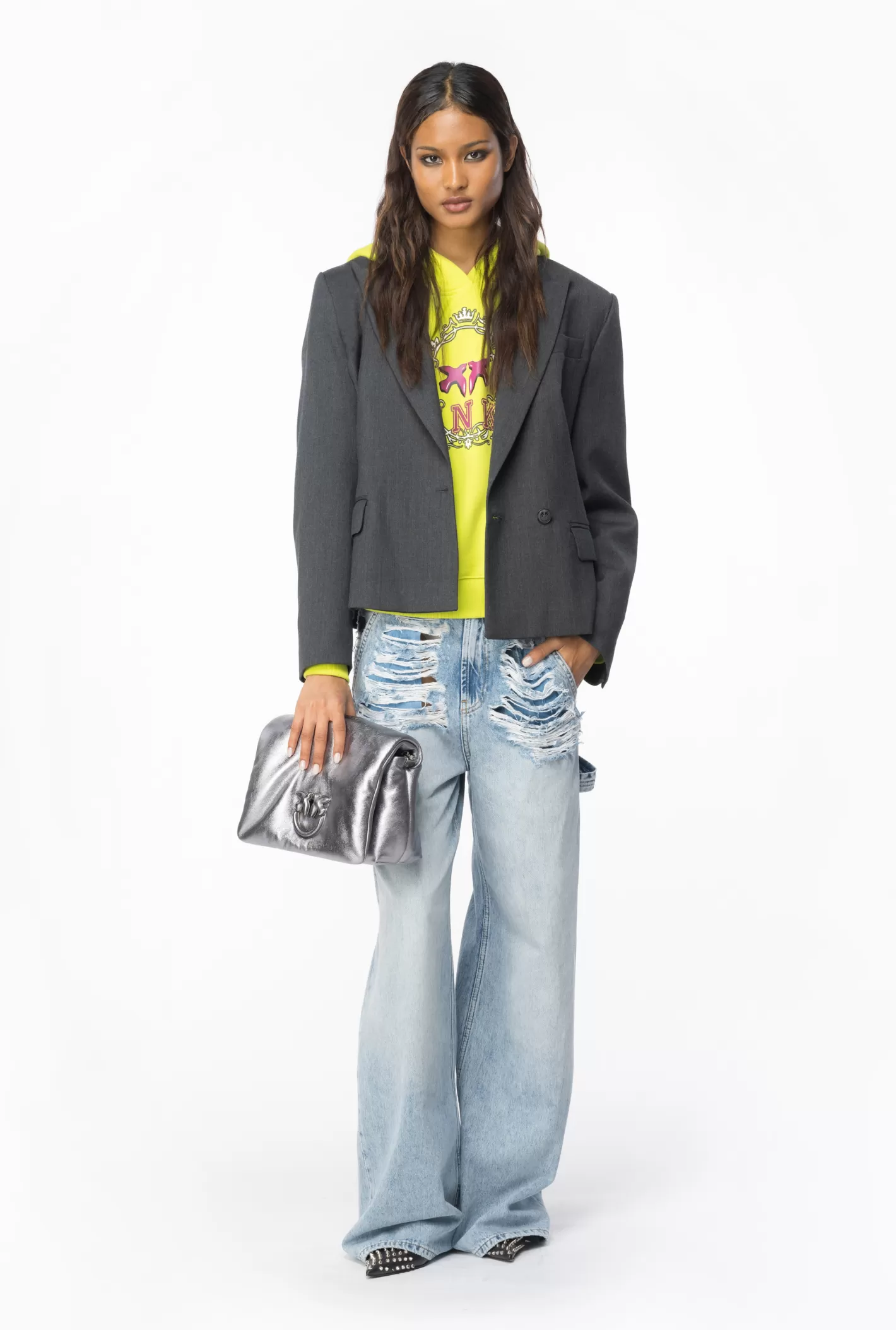 Pinko Felpa con cappuccio e stampa Vintage Frame GIALLO  LIME Cheap