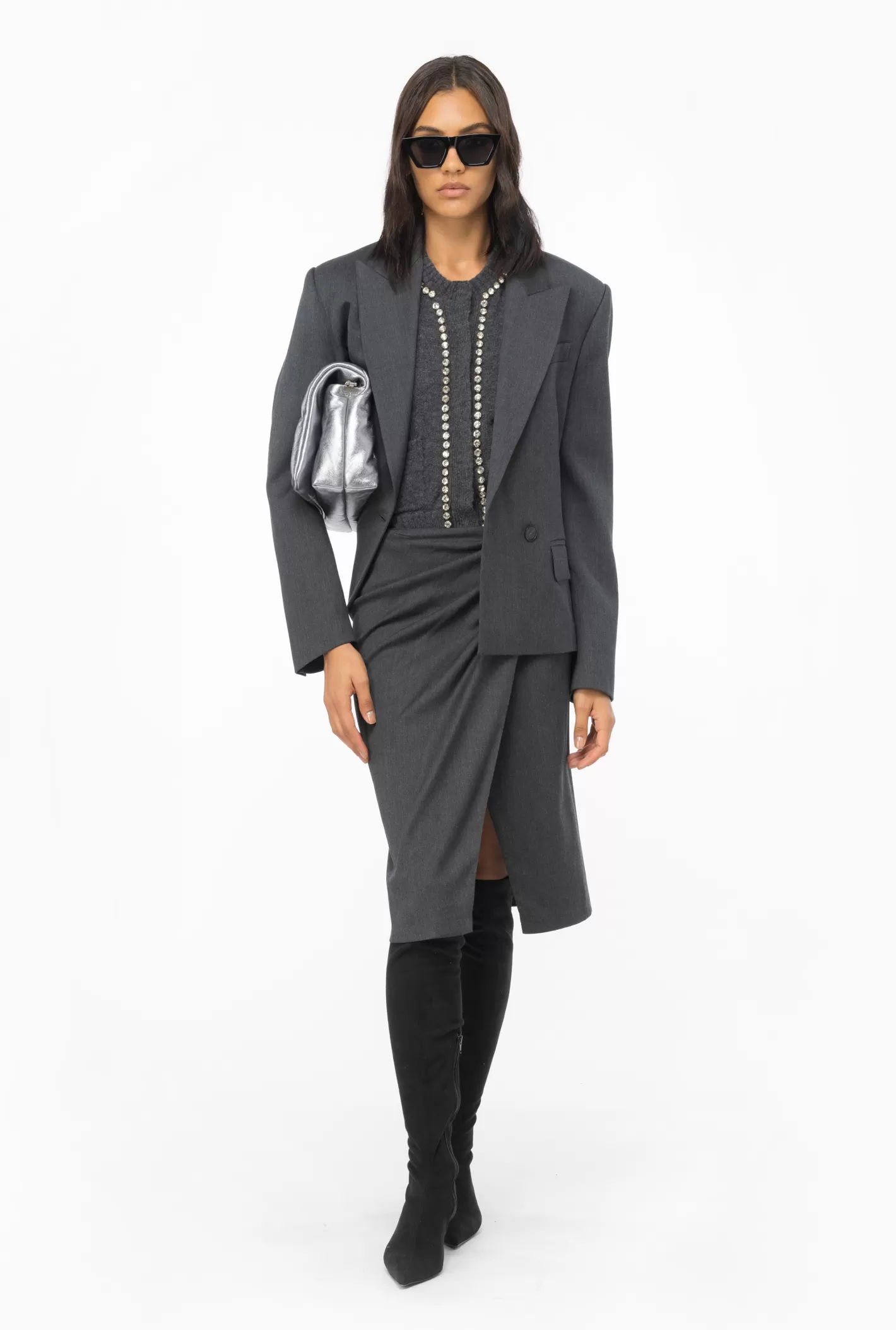 Pinko Gonna longuette con dettaglio torchon DARK GREY Sale