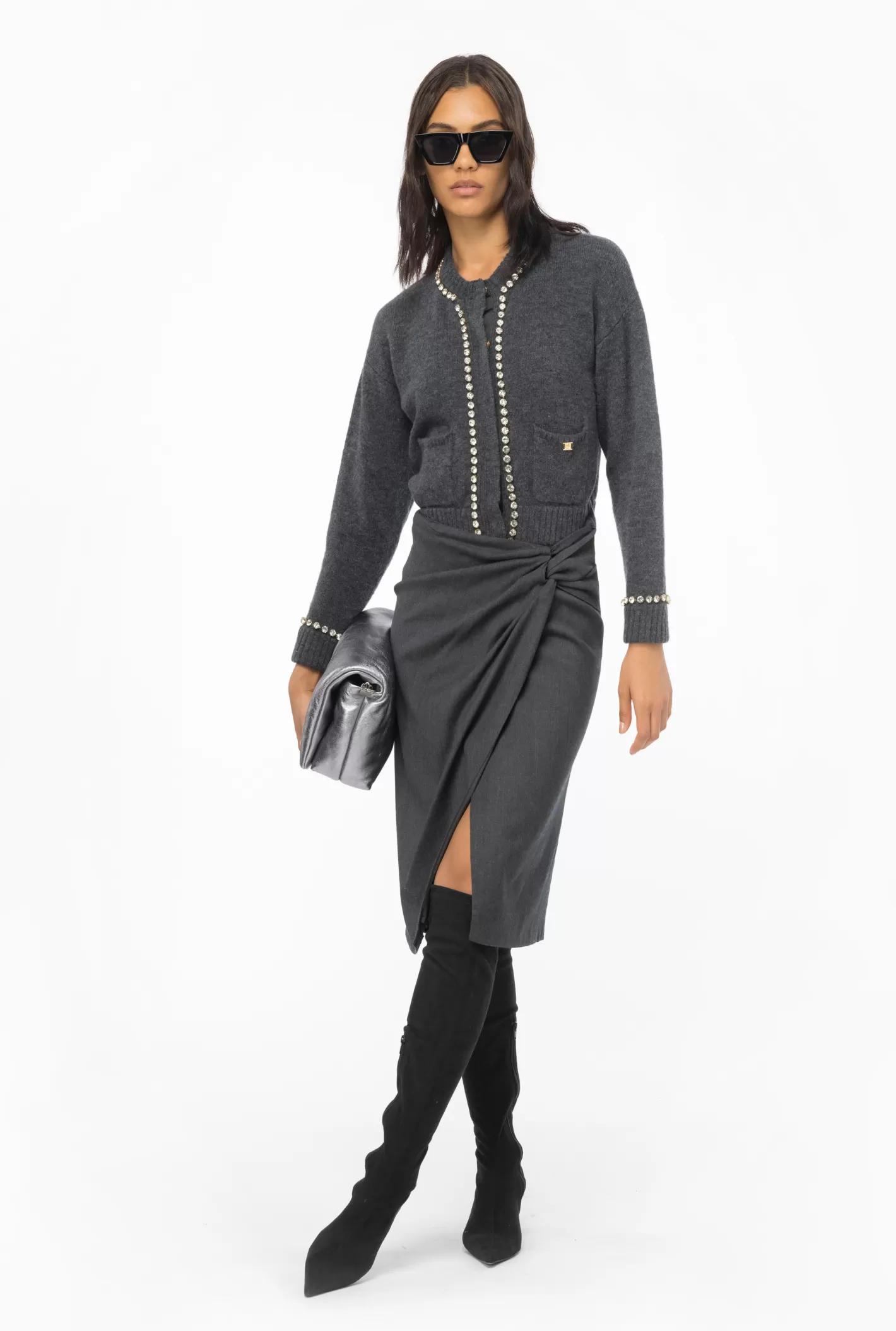 Pinko Gonna longuette con dettaglio torchon DARK GREY Sale
