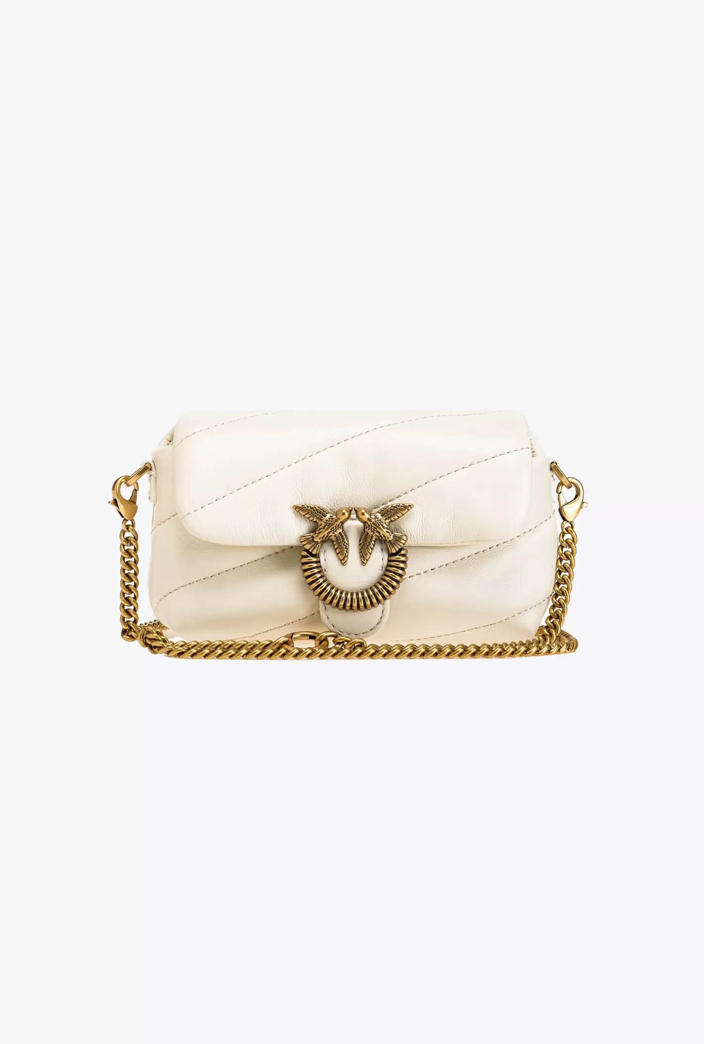 Pinko Micro Love Bag Puff Maxi Quilt con fibbia torchon BIANCO+BANCO-ANTIQUE GOLD Shop
