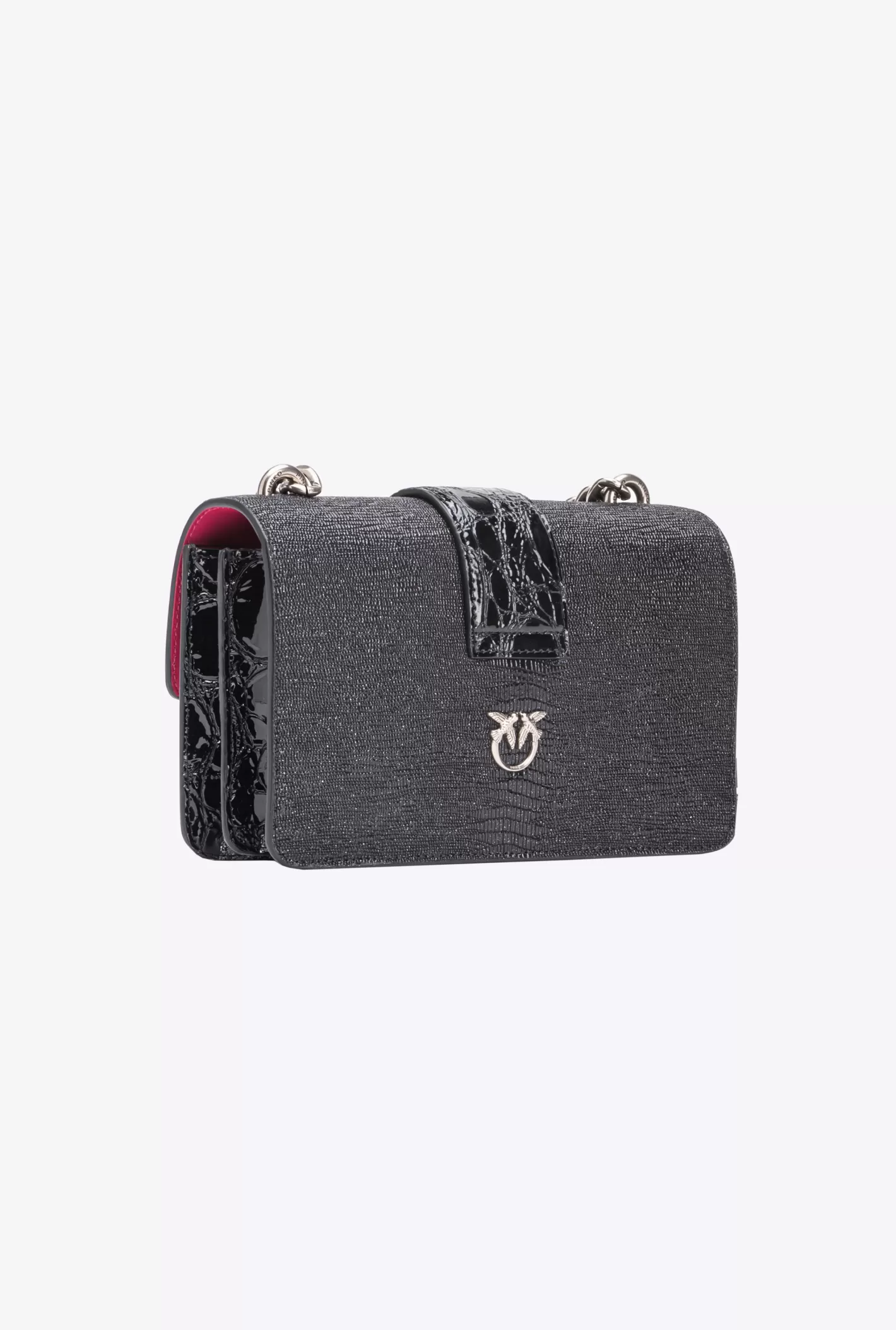 Pinko Mini Love Bag One laminata e stampa lucertolina Galleria NERO/ARGENTO-OLD SILVER Cheap