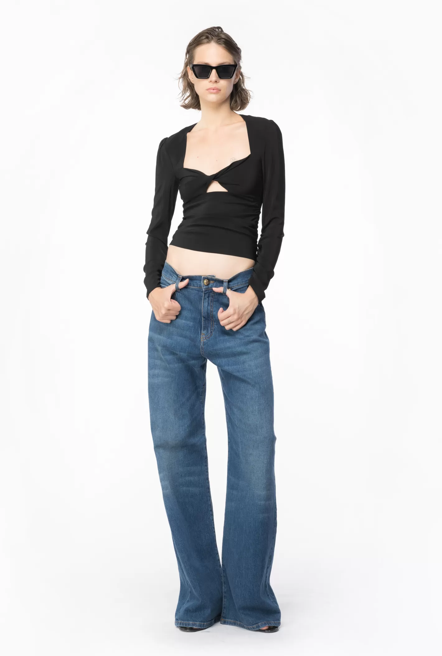 Pinko Top in georgette dettaglio torchon NERO LIMOUSINE Store