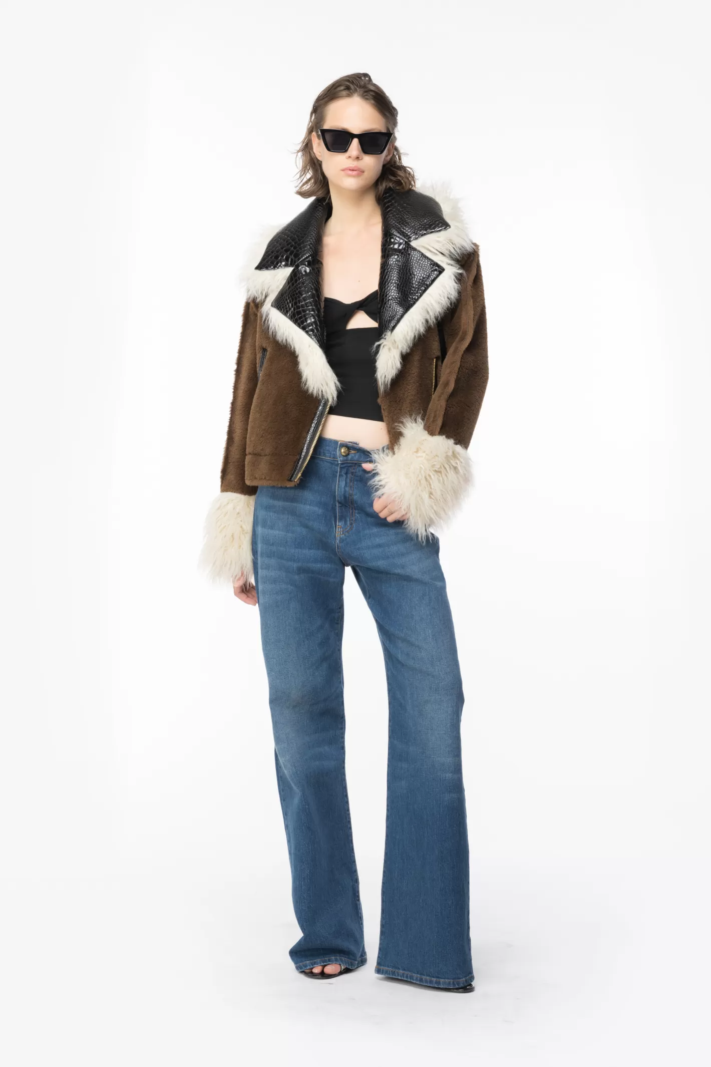 Pinko Top in georgette dettaglio torchon NERO LIMOUSINE Store